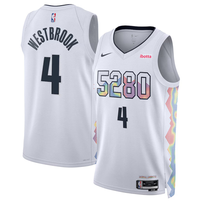 Men's White Denver Nuggets #4 Russell Westbrook 2024/25 City Edition Stitched Basketball Jersey